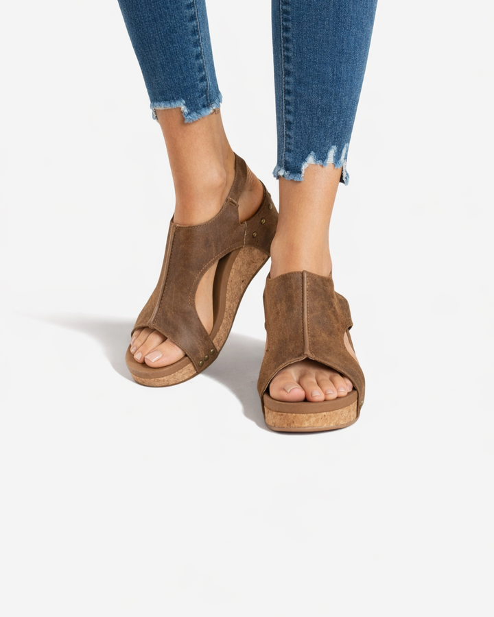 Cutout Platform Wedge Sandals Peep Toe