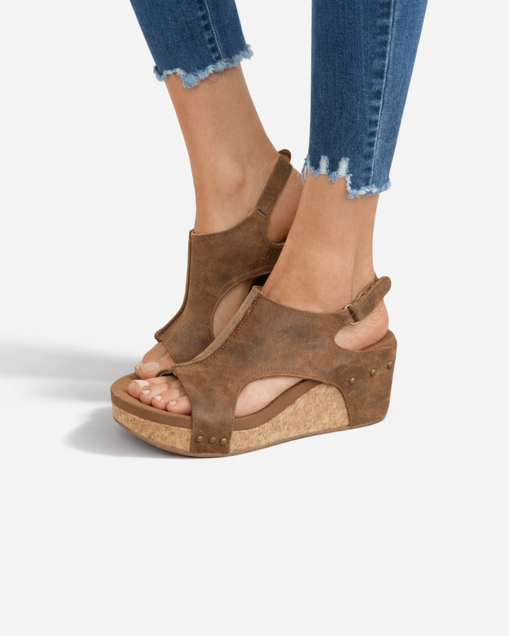 Cutout Platform Wedge Sandals Peep Toe