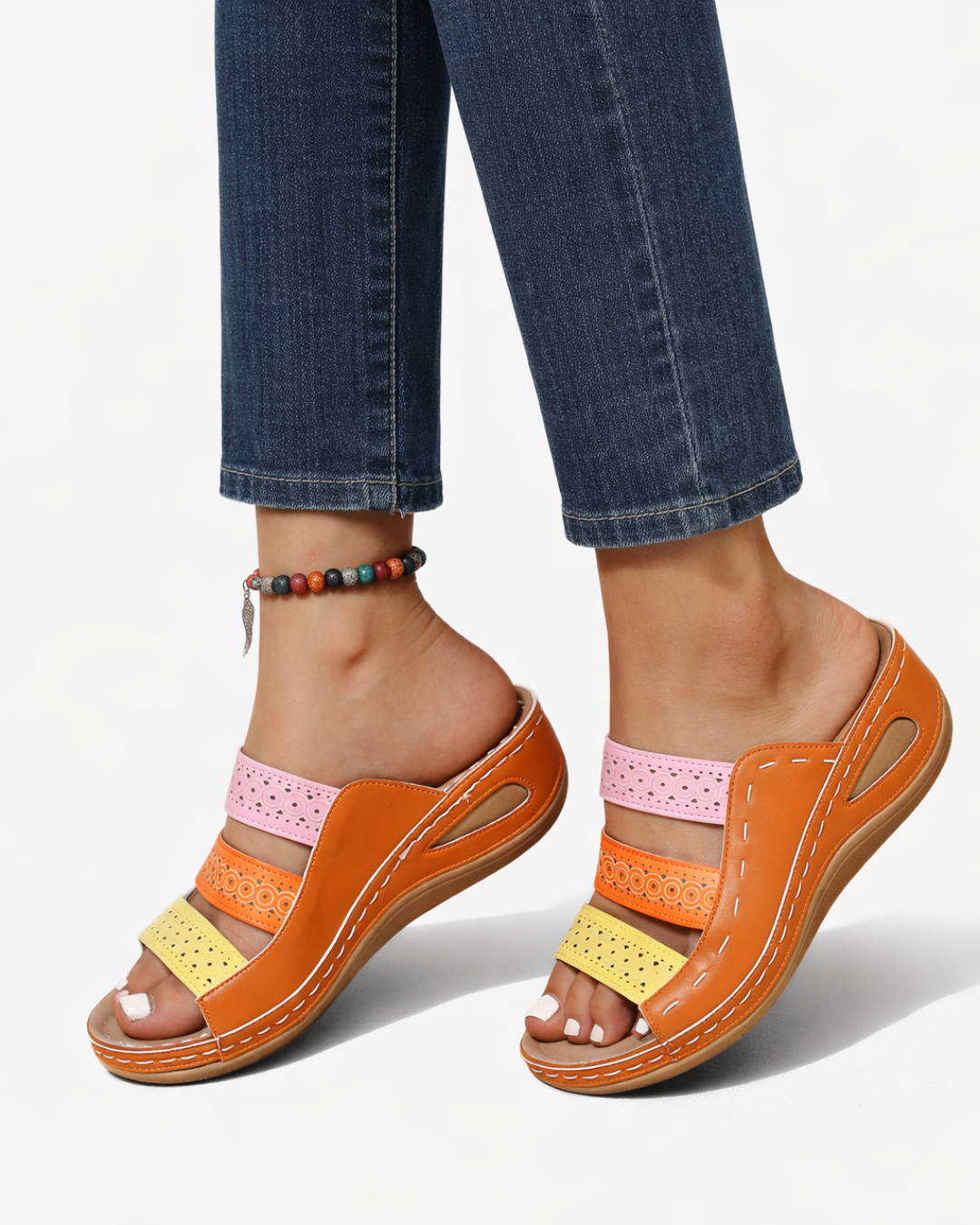Slide Sandals Wedge Heel Multi-color Strap