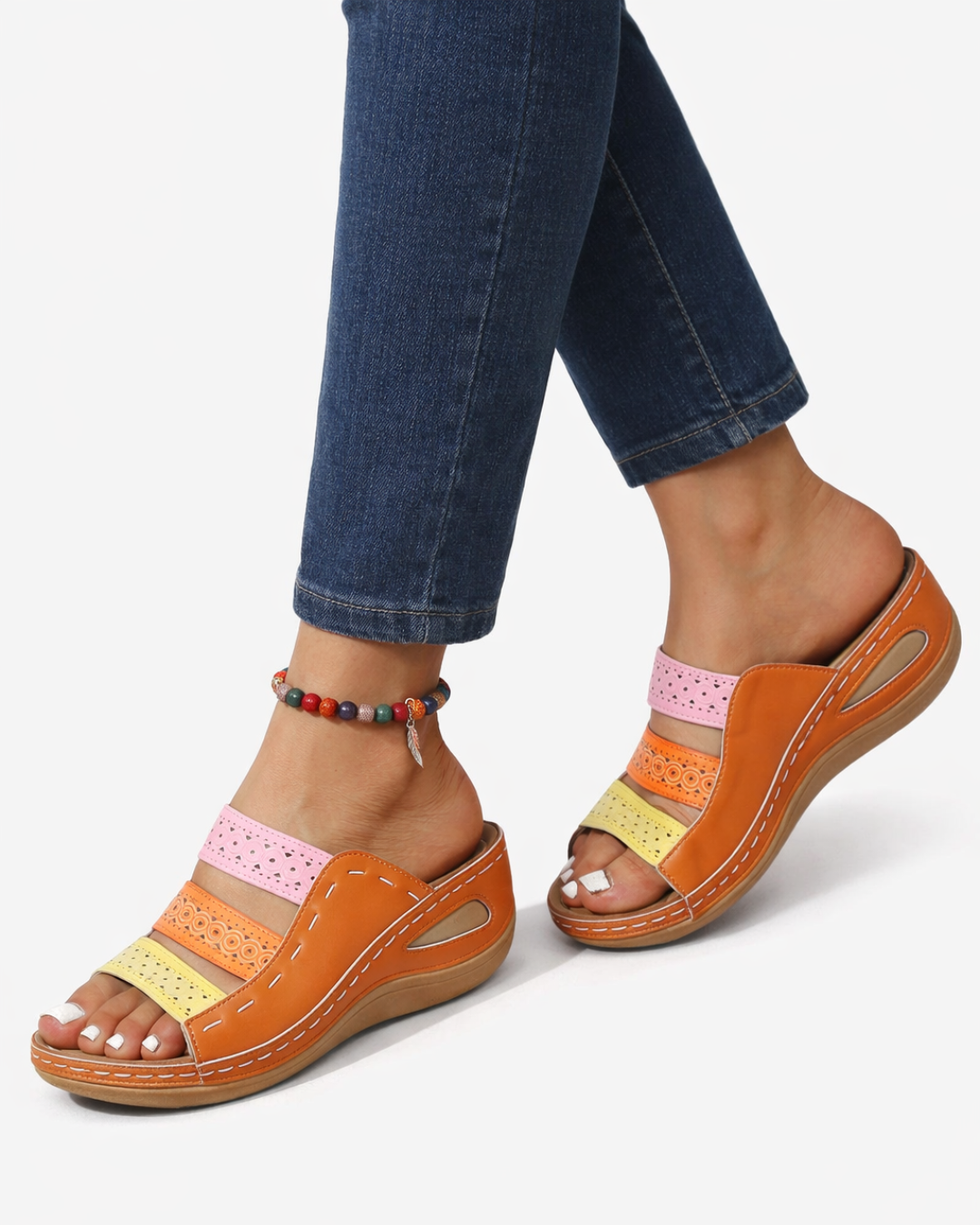 Slide Sandals Wedge Heel Multi-color Strap