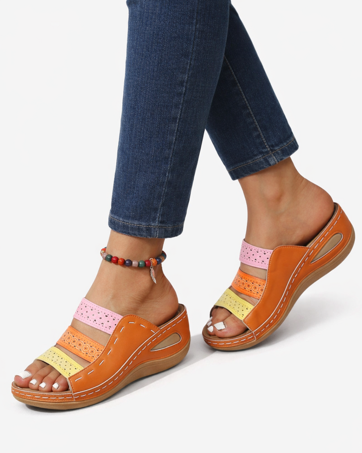 Slide Sandals Wedge Heel Multi-color Strap