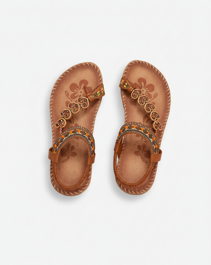 Thong Sandals Beaded Flower Elastic Ankle Strap Slip On