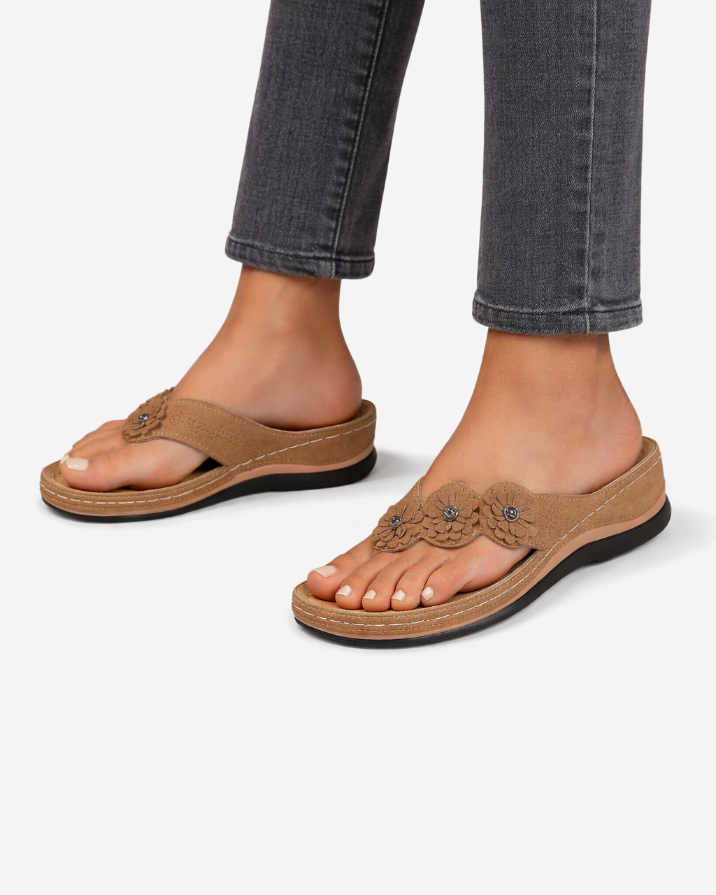 Wedge Flip Flop Sandals Floral Strap Open Toe Slip On