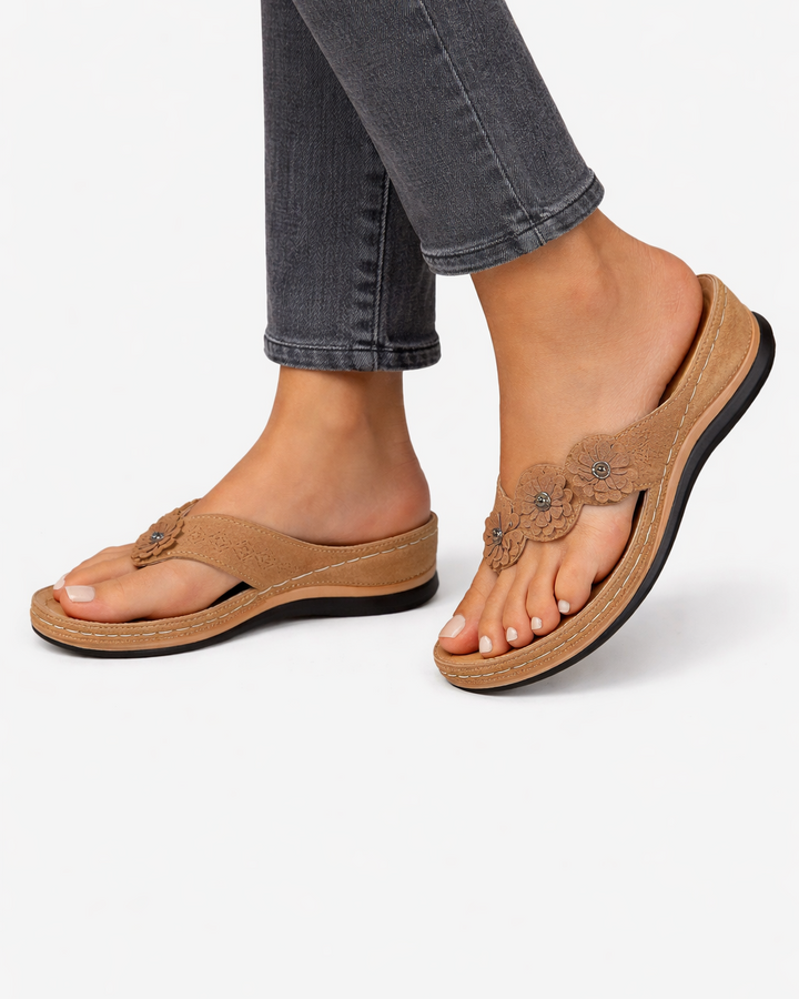 Wedge Flip Flop Sandals Floral Strap Open Toe Slip On