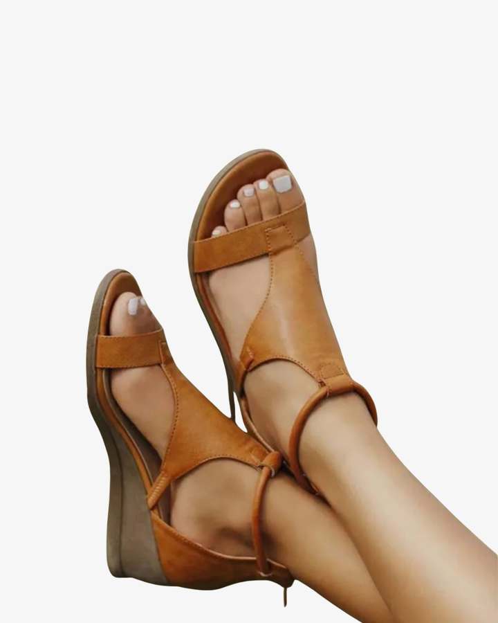Cut-Out Wedge Sandals Ankle Strap Open Toe
