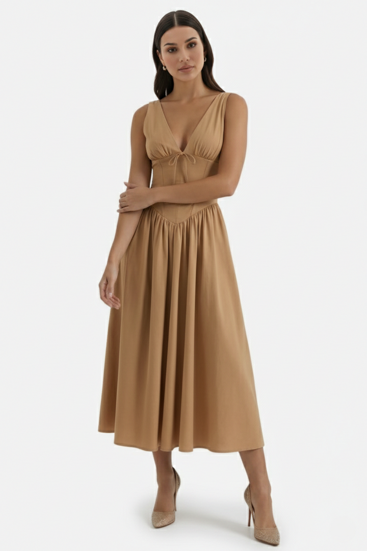 Summer Dress V Neck Fit and Flare Corset Waist