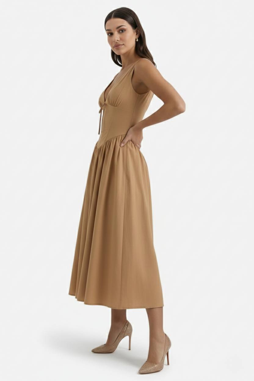 Summer Dress V Neck Fit and Flare Corset Waist