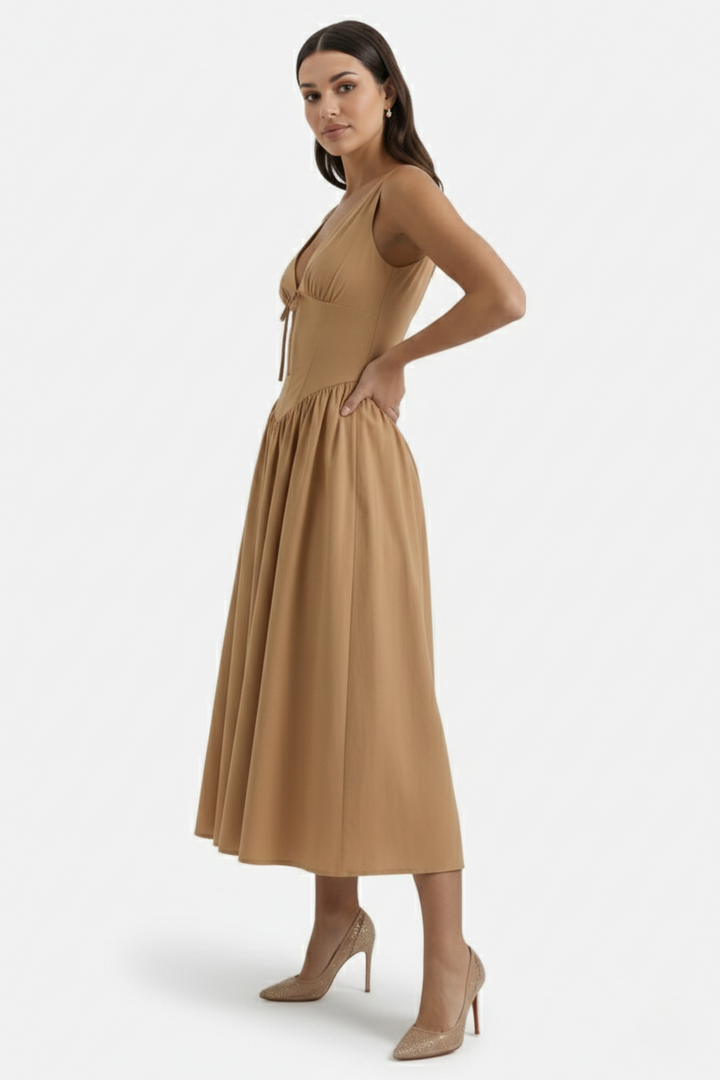 Summer Dress V Neck Fit and Flare Corset Waist
