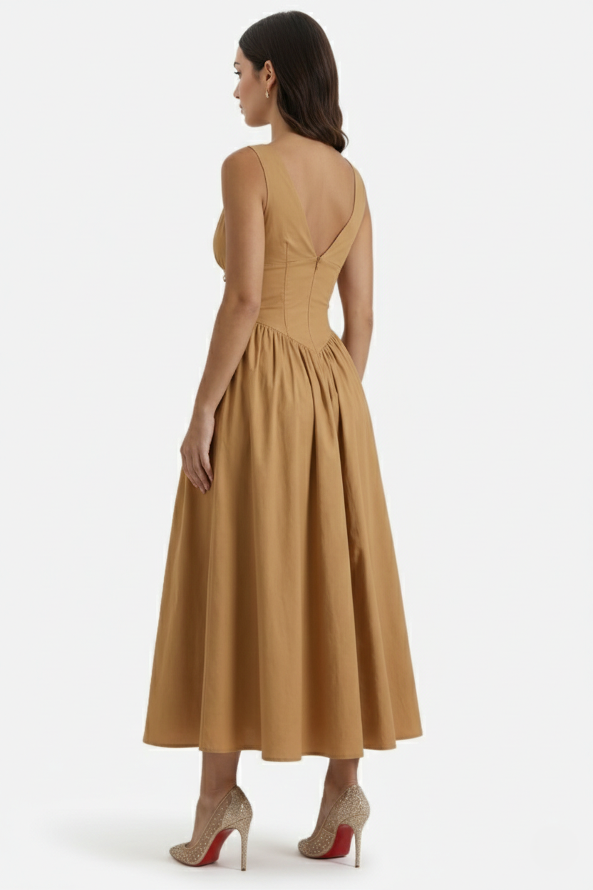 Summer Dress V Neck Fit and Flare Corset Waist