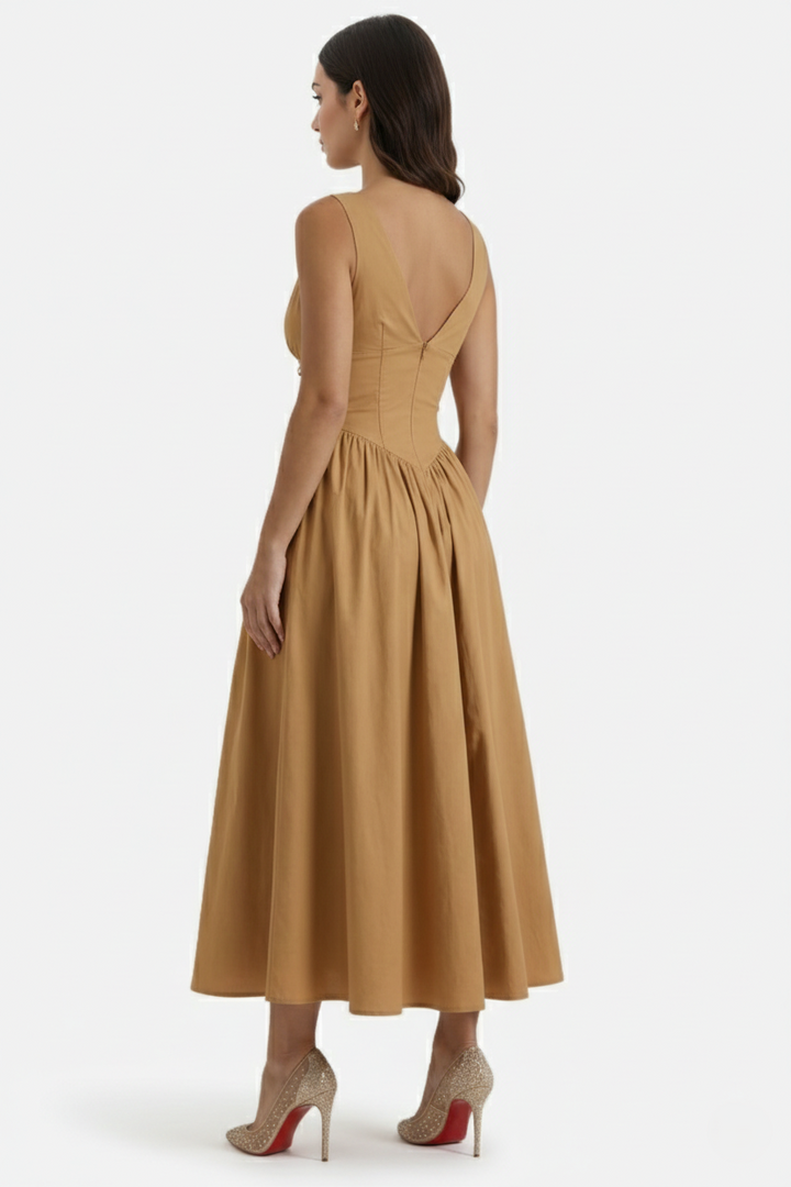 Summer Dress V Neck Fit and Flare Corset Waist