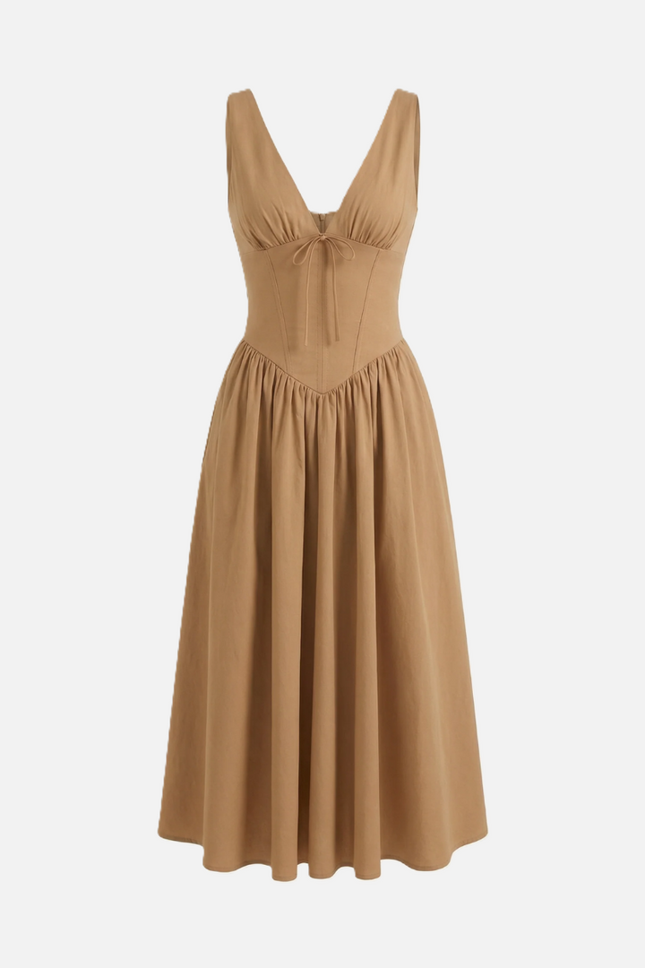 Summer Dress V Neck Fit and Flare Corset Waist