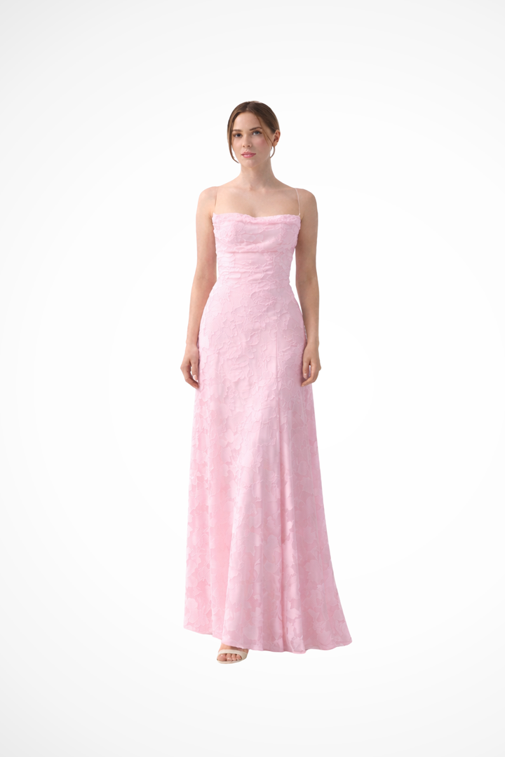 Floral Jacquard Lace-Up Maxi Dress Pink – Siopie