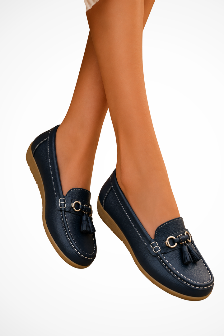 Siopie Tassel Leather Orthopaedic Loafers in Dark Blue