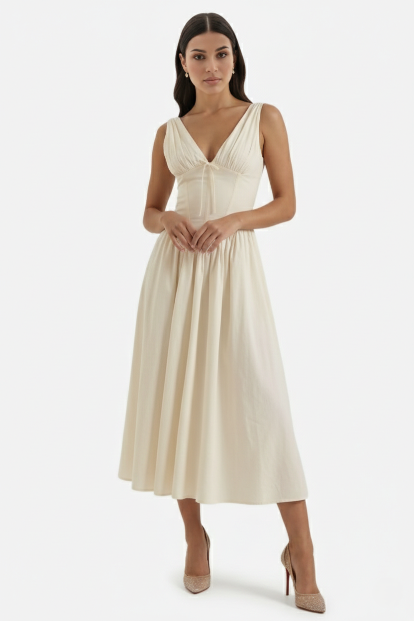 Summer Dress V Neck Fit and Flare Corset Waist