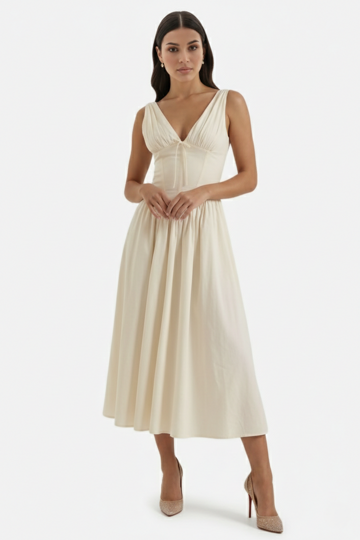 Summer Dress V Neck Fit and Flare Corset Waist