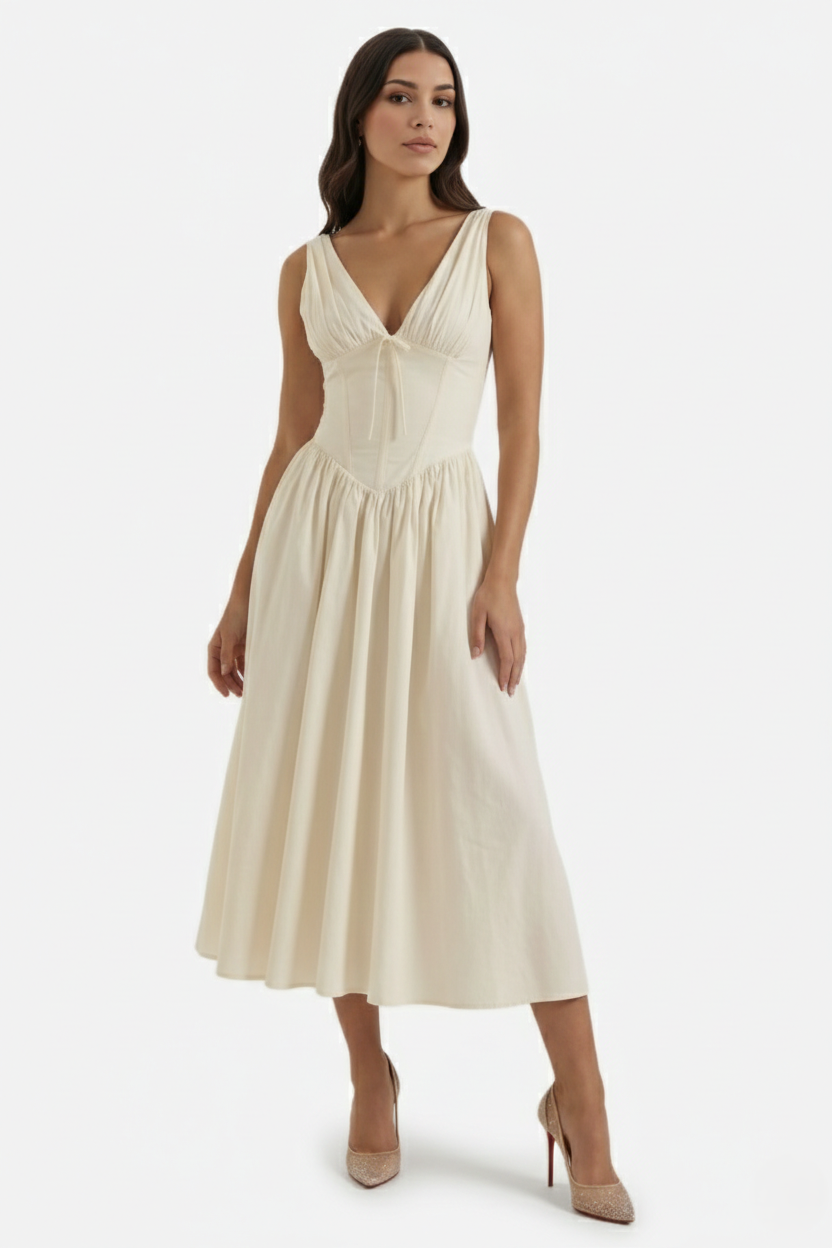 Summer Dress V Neck Fit and Flare Corset Waist