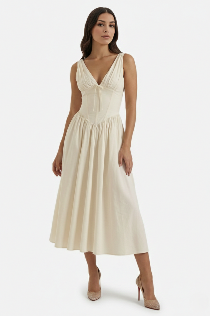 Summer Dress V Neck Fit and Flare Corset Waist