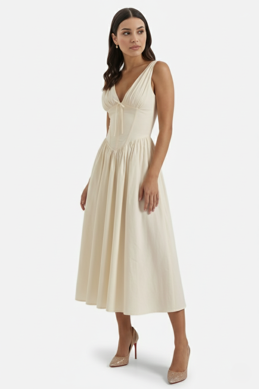 Summer Dress V Neck Fit and Flare Corset Waist