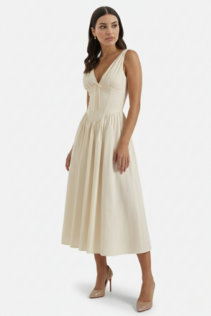 Summer Dress V Neck Fit and Flare Corset Waist