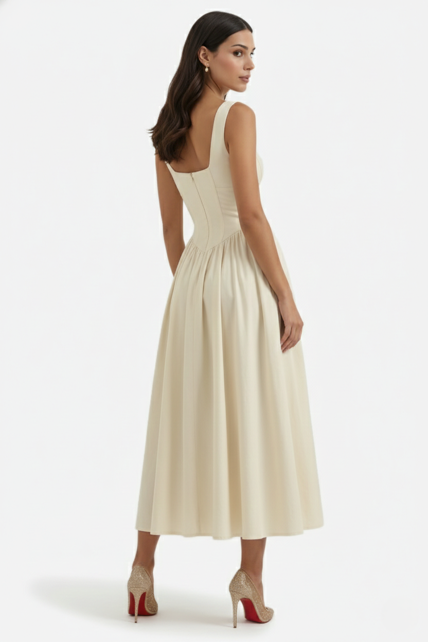 Summer Dress V Neck Fit and Flare Corset Waist