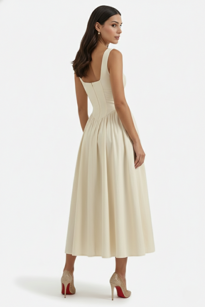 Summer Dress V Neck Fit and Flare Corset Waist
