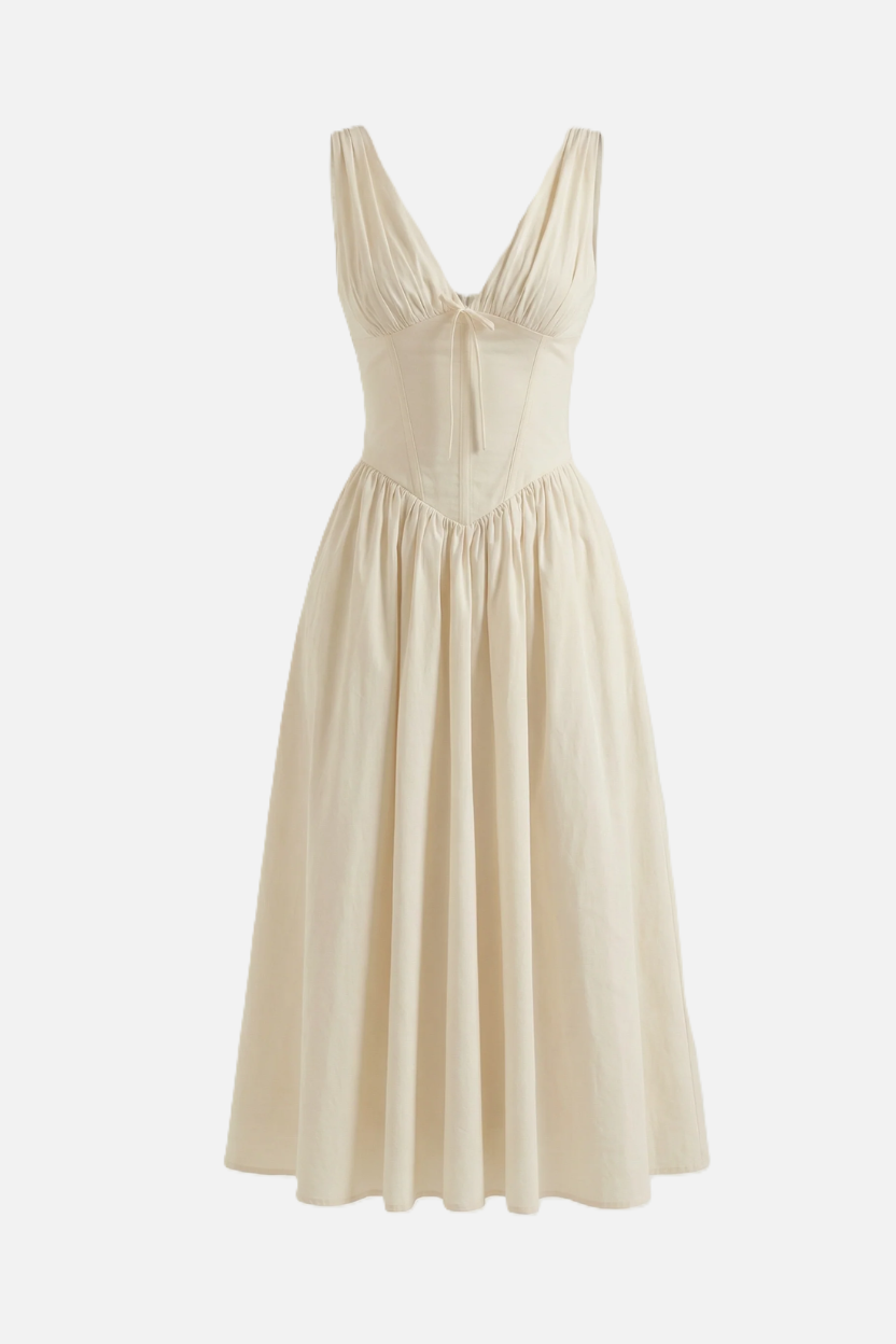 Summer Dress V Neck Fit and Flare Corset Waist