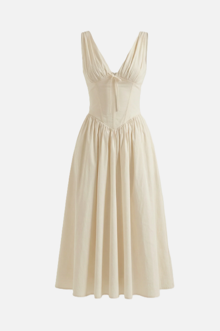 Summer Dress V Neck Fit and Flare Corset Waist