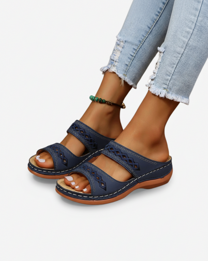 Slide Sandals Double Strap Cutout Upper Open Toe
