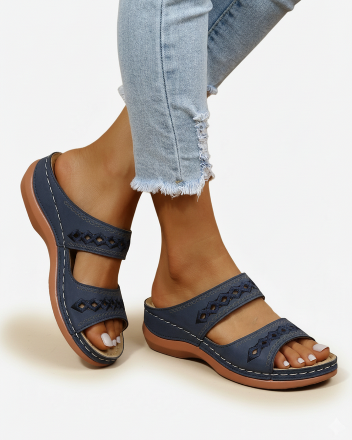 Slide Sandals Double Strap Cutout Upper Open Toe