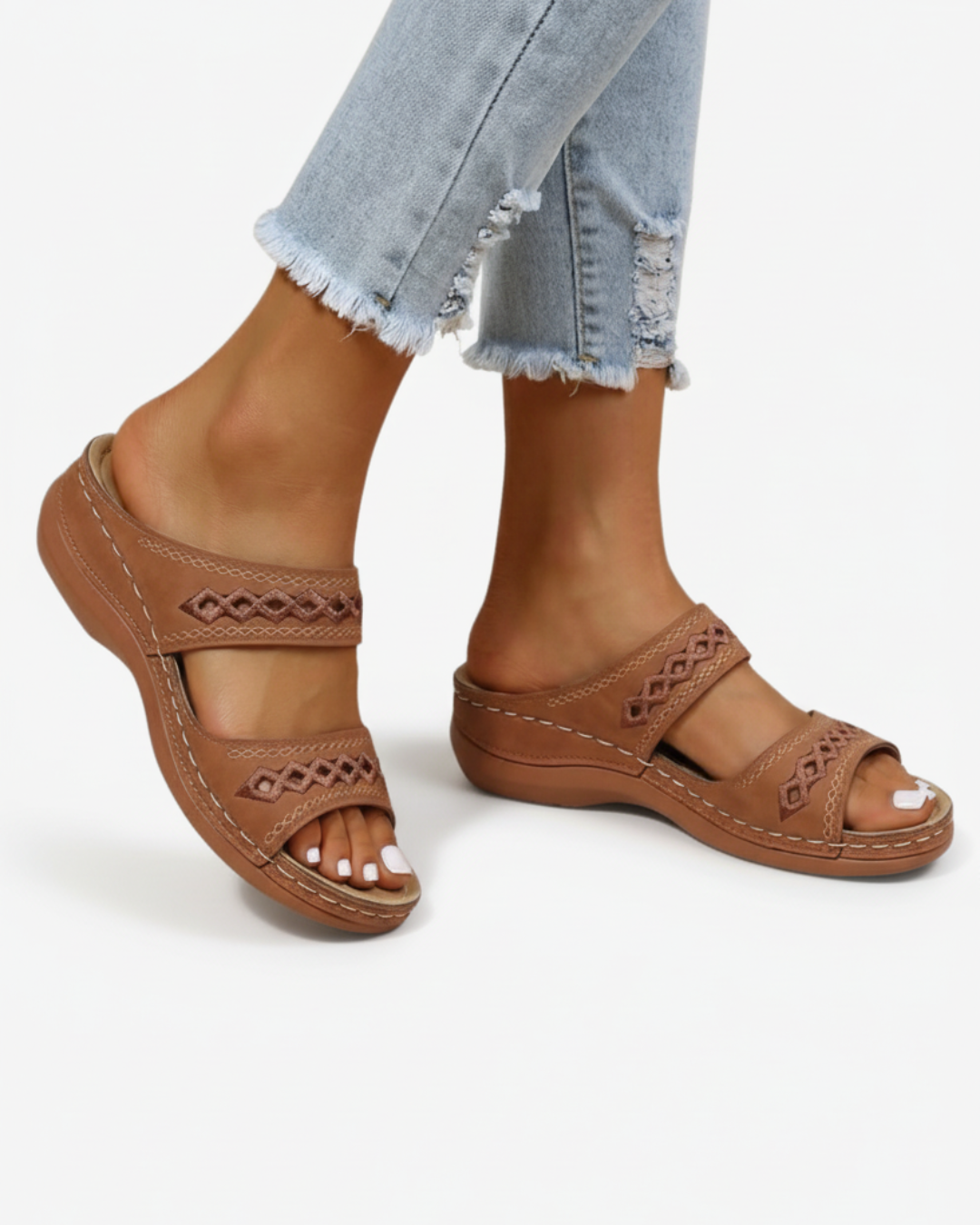 Slide Sandals Double Strap Cutout Upper Open Toe