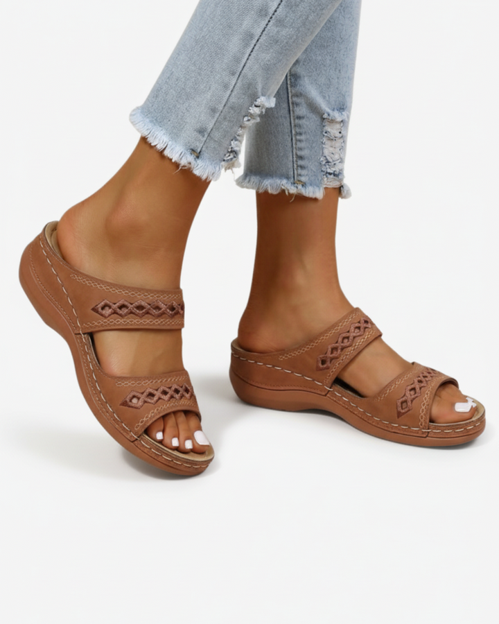 Slide Sandals Double Strap Cutout Upper Open Toe