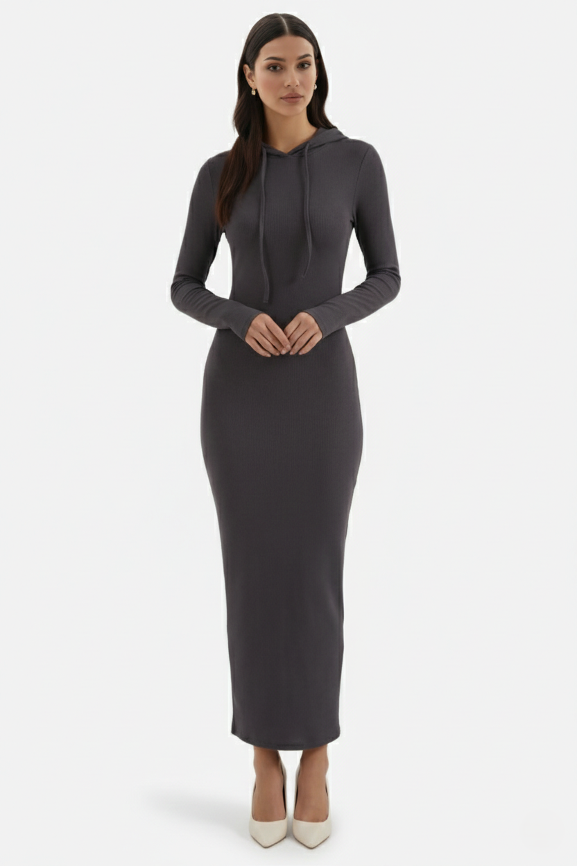 Hooded Bodycon Maxi Dress Long Sleeve Casual Streetwear