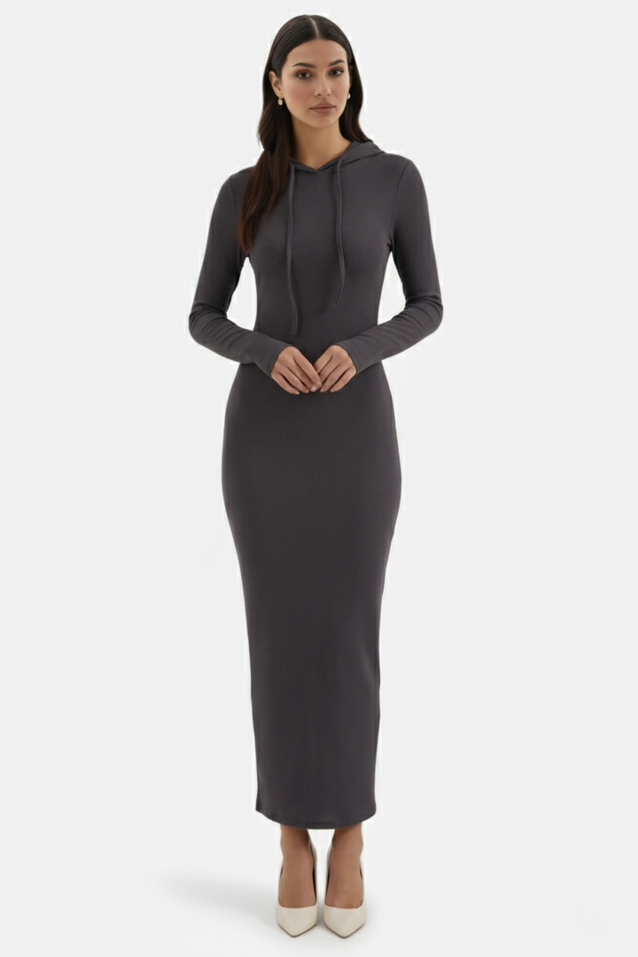 Hooded Bodycon Maxi Dress Long Sleeve Casual Streetwear