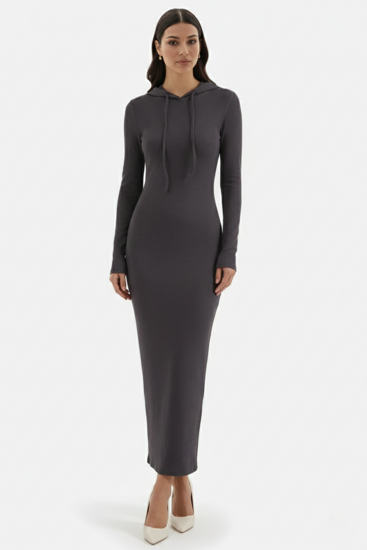 Hooded Bodycon Maxi Dress Long Sleeve Casual Streetwear