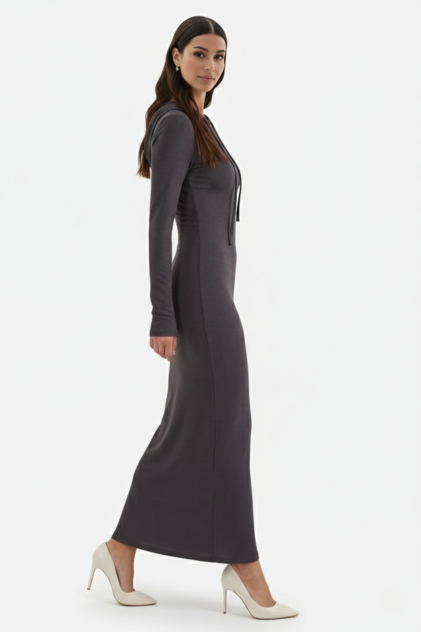 Hooded Bodycon Maxi Dress Long Sleeve Casual Streetwear