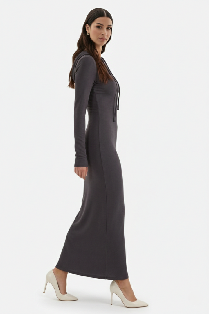 Hooded Bodycon Maxi Dress Long Sleeve Casual Streetwear