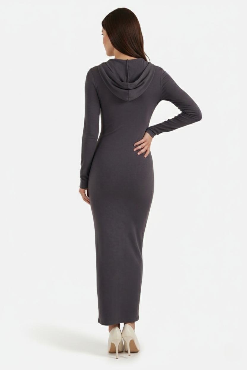 Hooded Bodycon Maxi Dress Long Sleeve Casual Streetwear