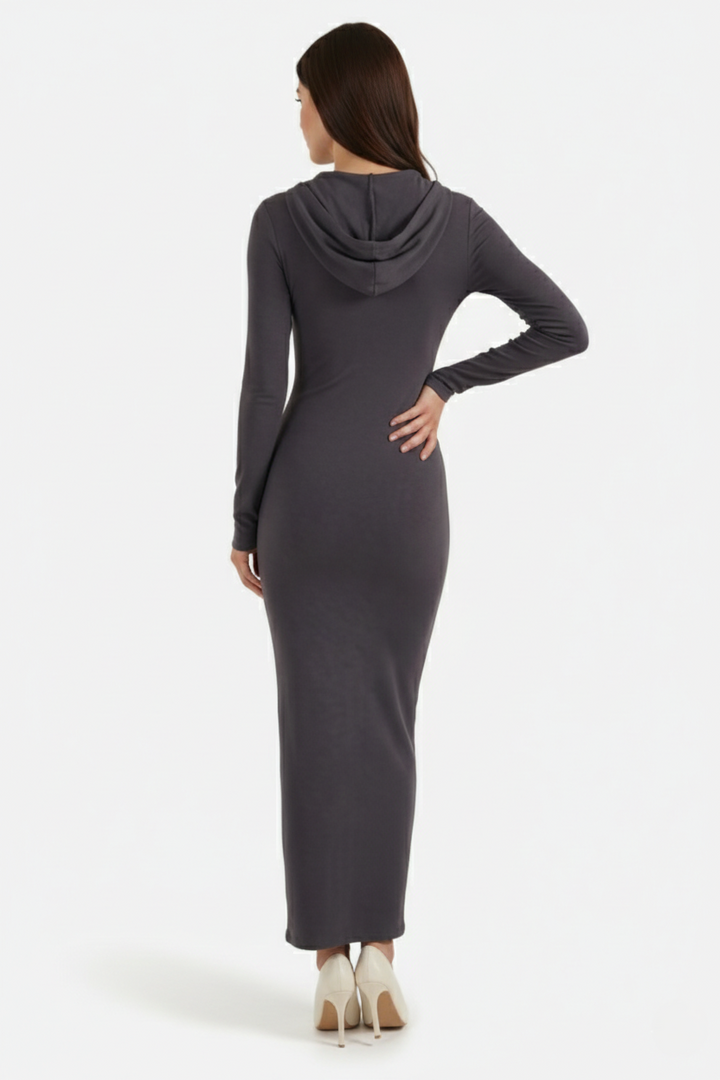 Hooded Bodycon Maxi Dress Long Sleeve Casual Streetwear