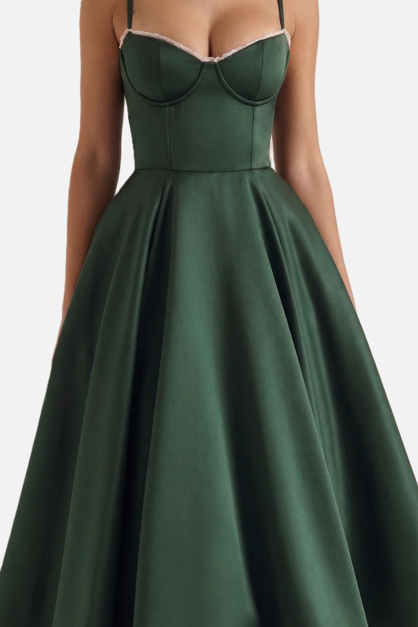 Sweetheart Bustier Midi Dress with Full Circle Skirt and Tulle Hem