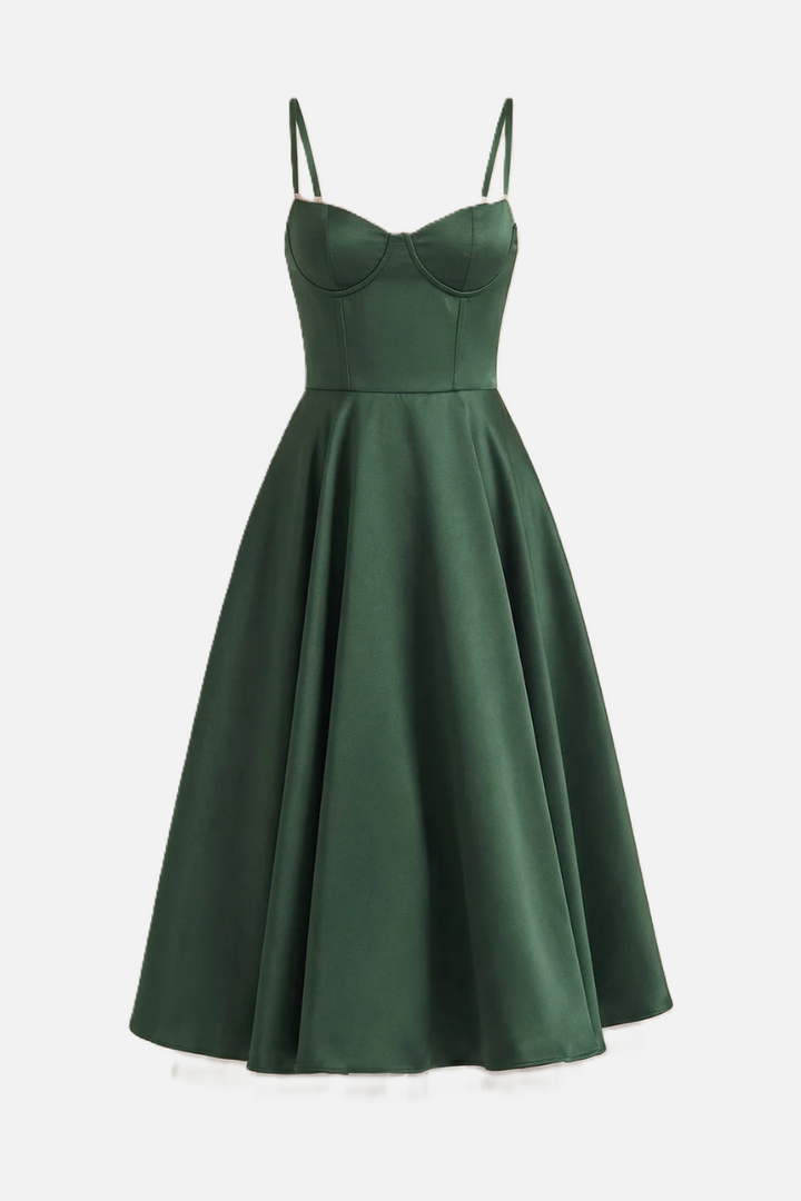 Sweetheart Bustier Midi Dress with Full Circle Skirt and Tulle Hem