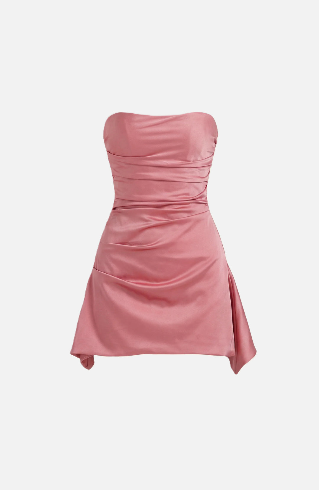 Party Dress Strapless Ruched Draped Mini with Asymmetric Hem
