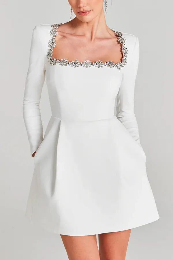 Velvet Square Neck Mini Dress for Women – Long Sleeve A Line Party Dress