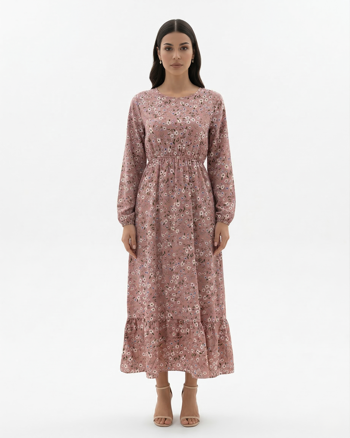 Floral Print Maxi Dress Long Sleeve A Line Tiered Hem