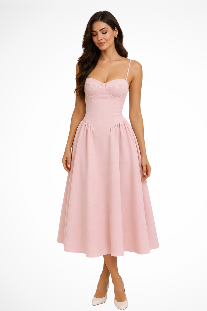 Siopie Women's Corset A-Line Midi Dress in Pink