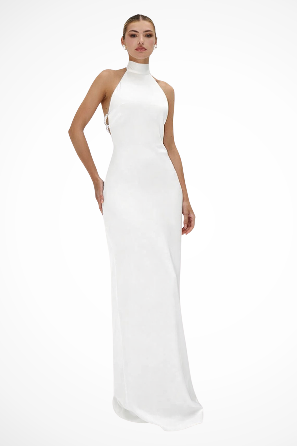 Siopie Women's High Neck Halter Chain Detail Backless Maxi Dress