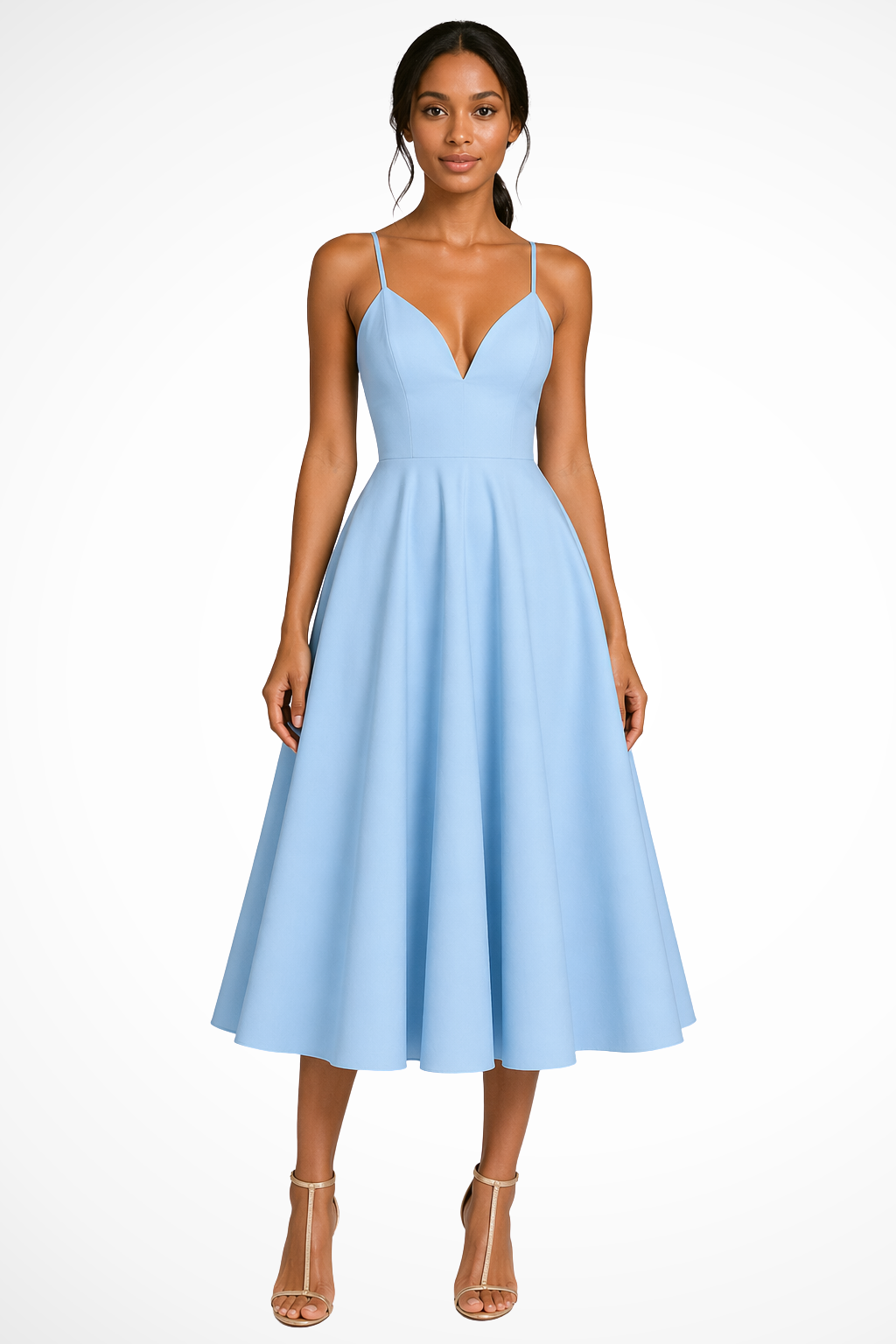 Siopie Women's Sweetheart Neck A-Line Midi Dress in Blue