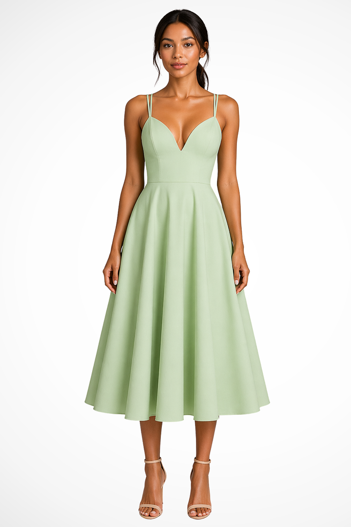 Siopie Women's Sweetheart Neck A-Line Midi Dress in Green