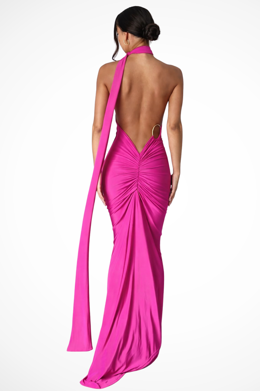 Siopie Women's One Shoulder Backless Ruched Maxi Dress in Rose Red