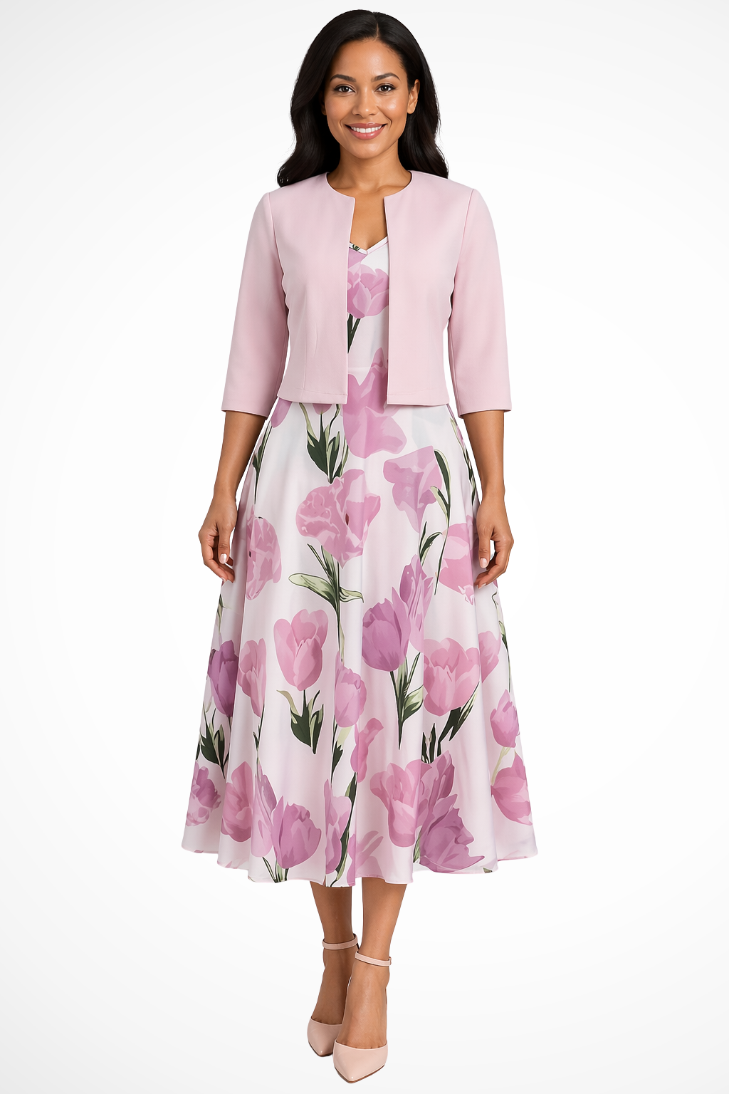 Siopie Women's Floral Maxi Dress & Jacket Set in Pink