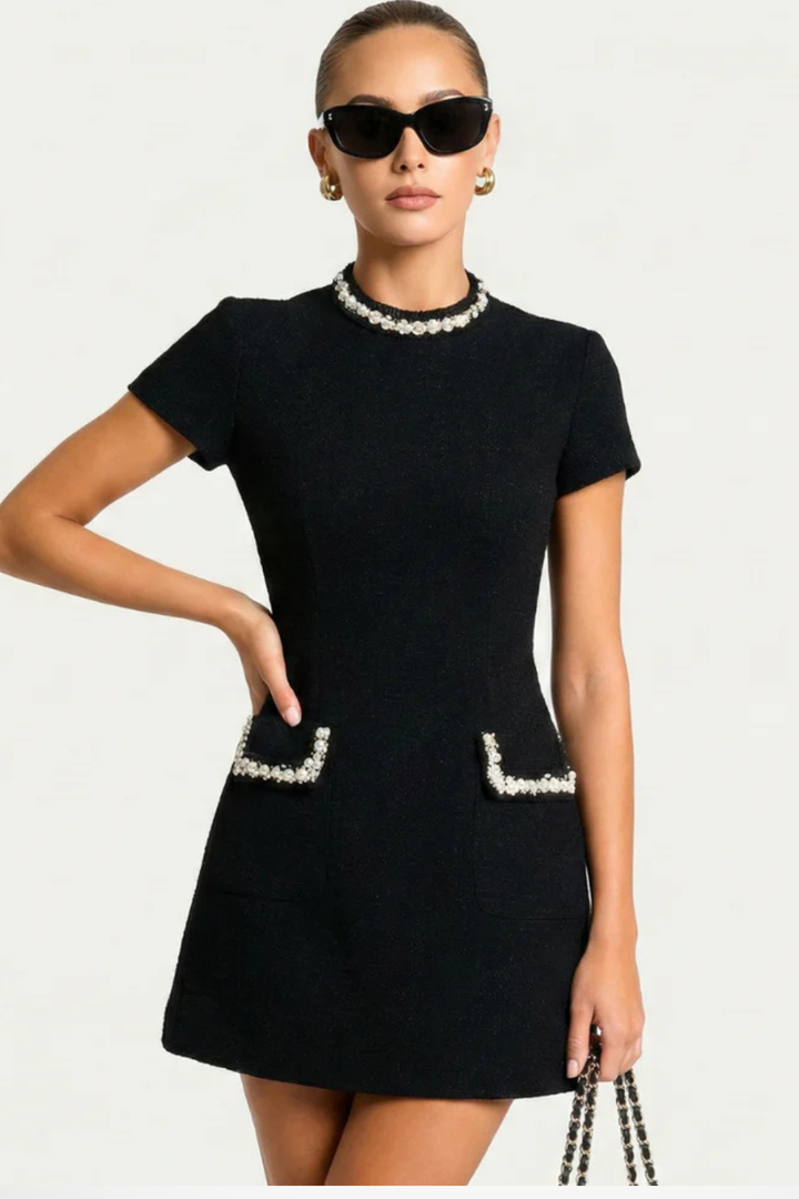 Siopie Women's Pearl Trim Mini Dress